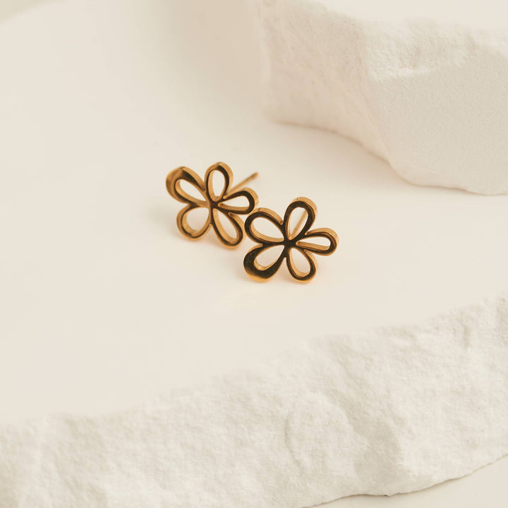 Waterproof Earrings Flower Studs in Gold & Stainless Steel