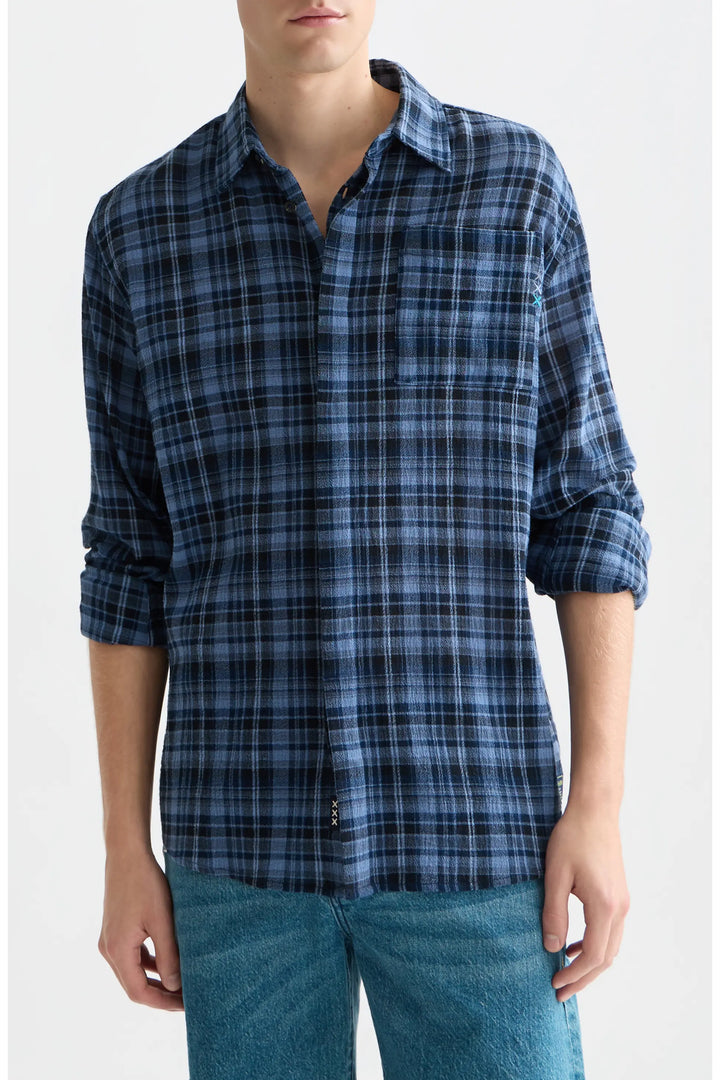 Lightweight Flannel Check Relaxed-Fit Shirt Pageant Blue Check