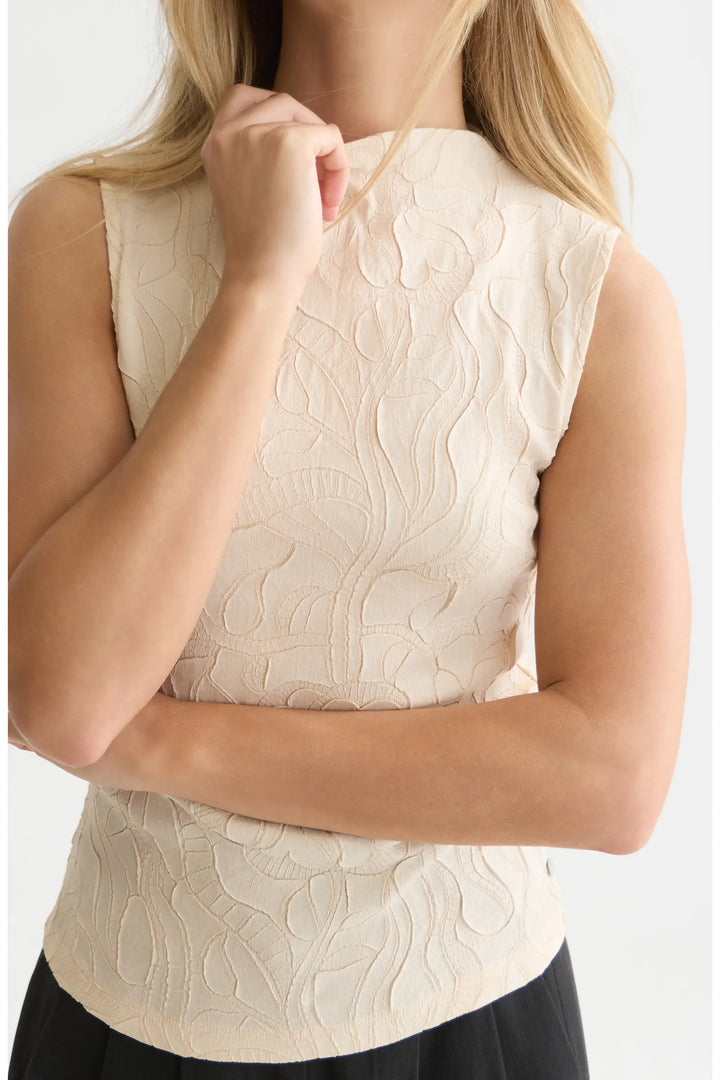 Embossed Pleat Mock Neck Tank