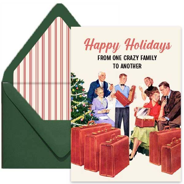 Crazy Family Christmas Funny Mid Century Greeting Card