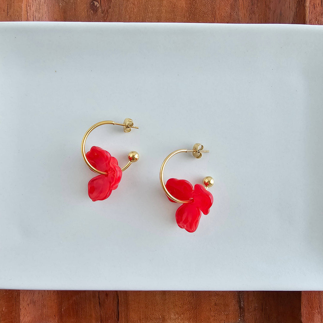 Magnolia Hoop Earrings - Poppy Red