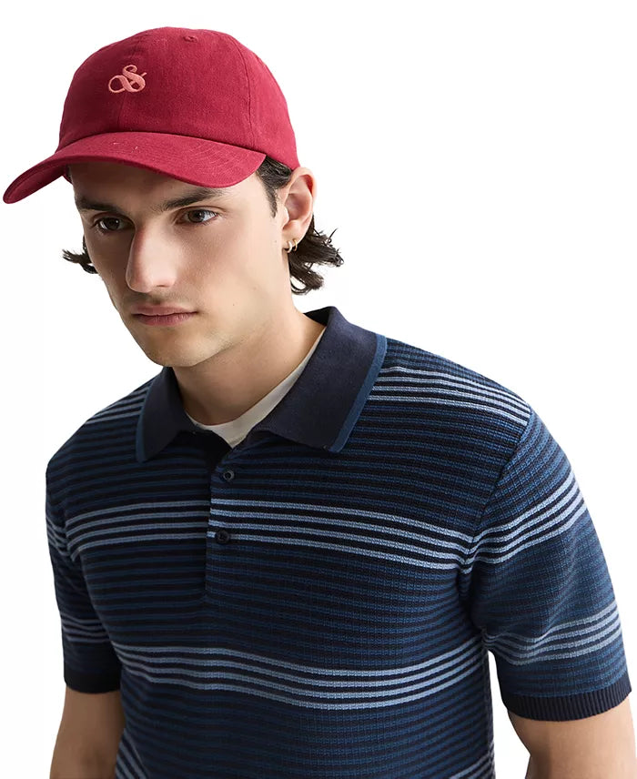 Striped Structured Knitted Regular-Fit Polo Ensign Blue