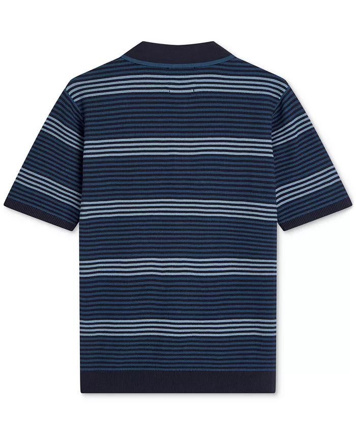 Striped Structured Knitted Regular-Fit Polo Ensign Blue