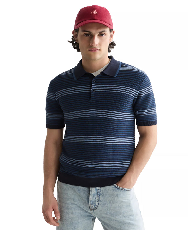Striped Structured Knitted Regular-Fit Polo Ensign Blue