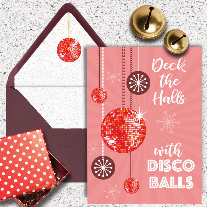 Deck The Halls with Disco Balls Funny Retro Holiday Card