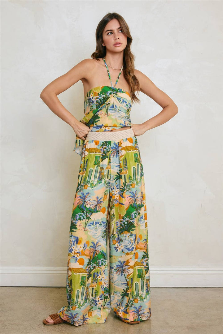 Conversational Decorative Waist Wide Leg Pants