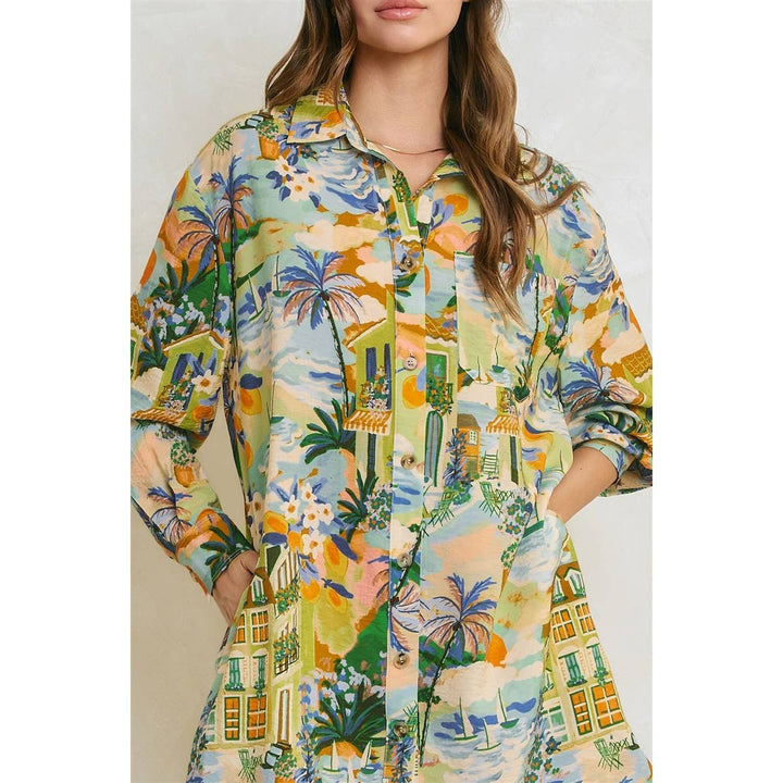 Golden Tide Mini Shirt Dress