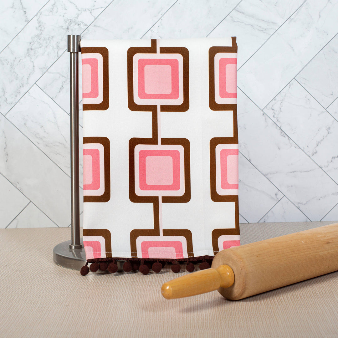 Retro Square Pink Mid Century Modern Bar Kitchen Tea Towel