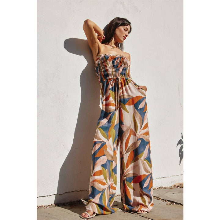 Destinations Smocked Top Wide Leg Jumpsuit