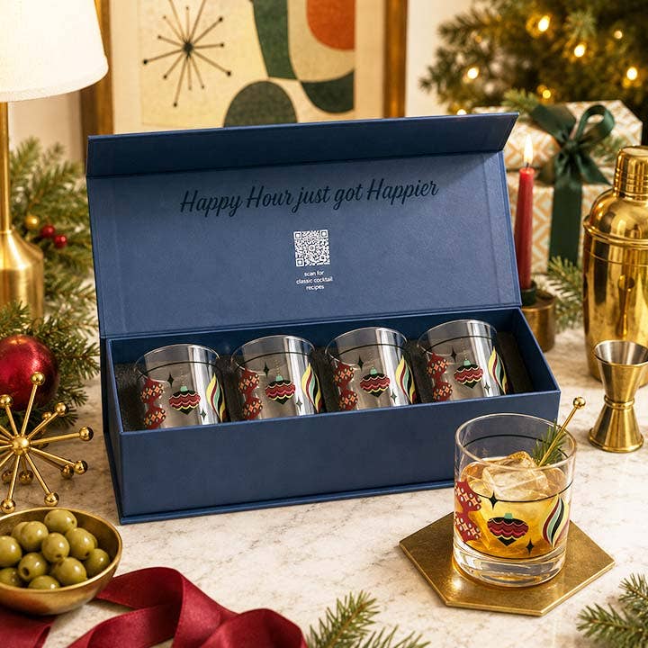 Retro Ornaments Holiday Whiskey Rocks Cocktail Boxed Set