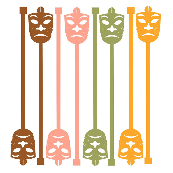 Tiki Mask Vintage Hawaii Beverage Mixing Swizzle Stix