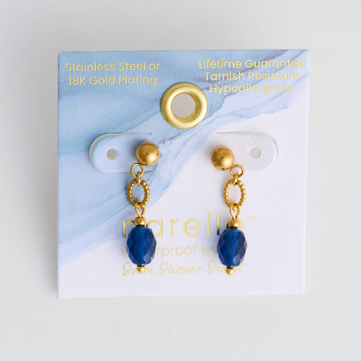 Waterproof Earrings Faceted Lapis Narelle Drop Gold