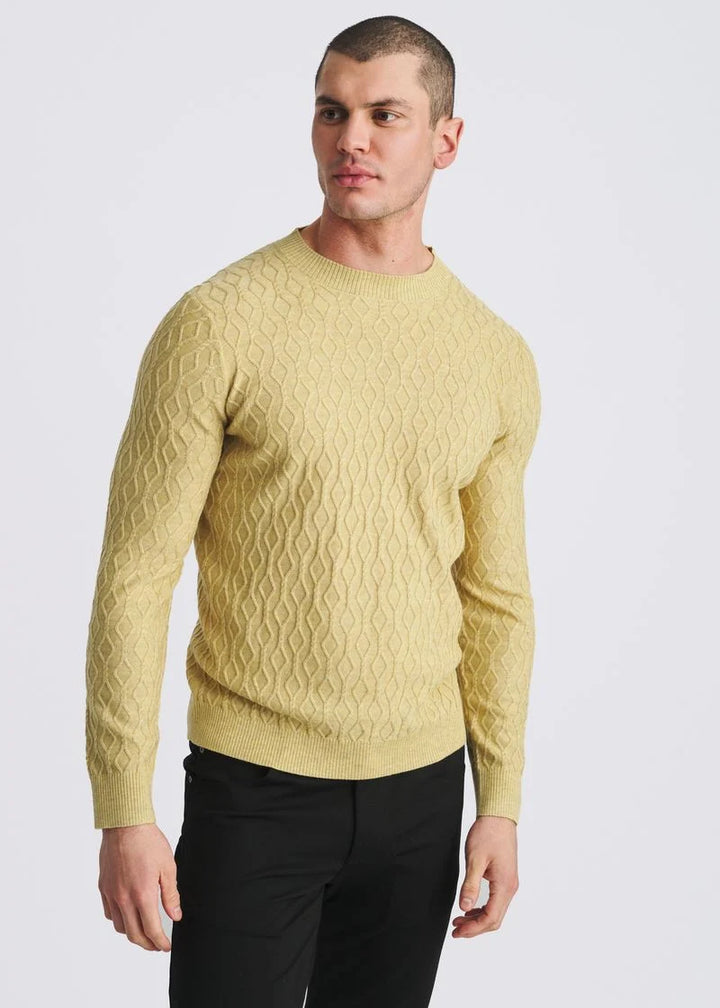 Cable Knit Crew Neck Wool Blend Sweater