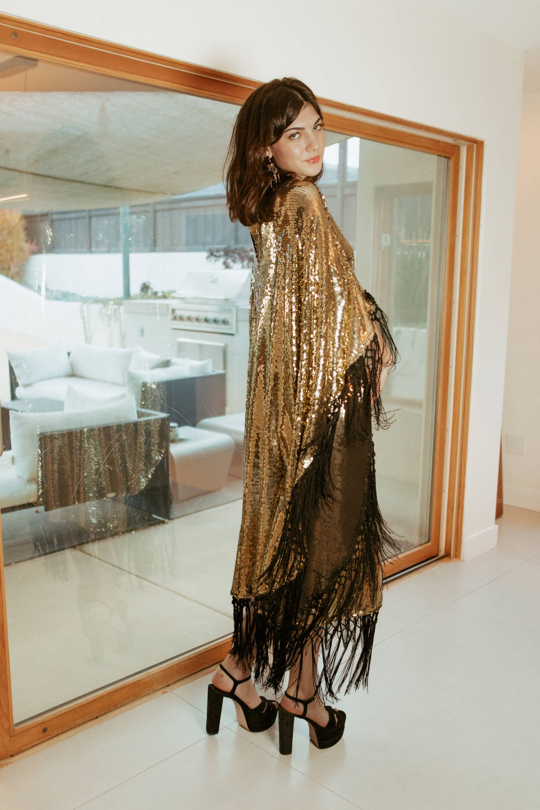Midnight Cabaret Mock Neck Caftan with Slip
