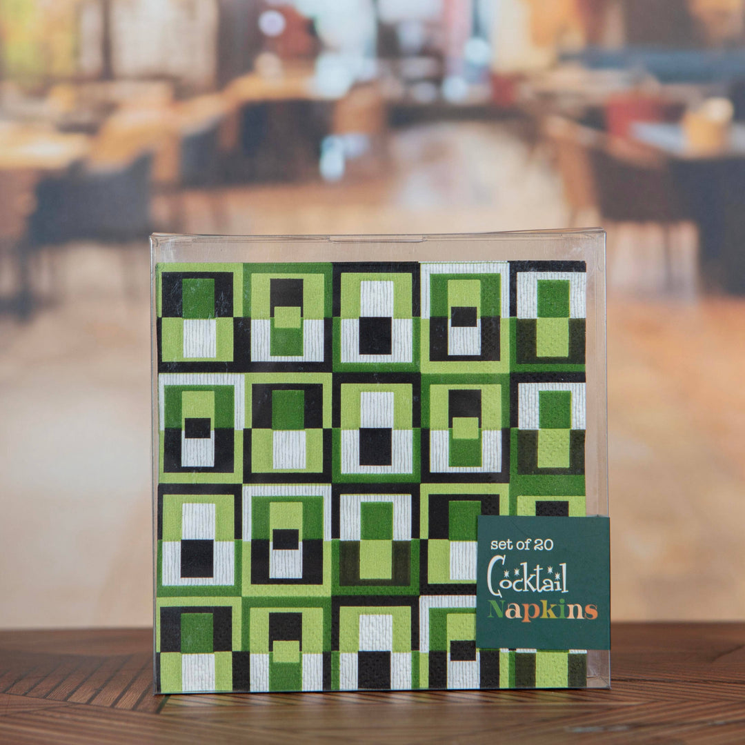 Green Square Mid century Holiday Cocktail Beverage Napkin