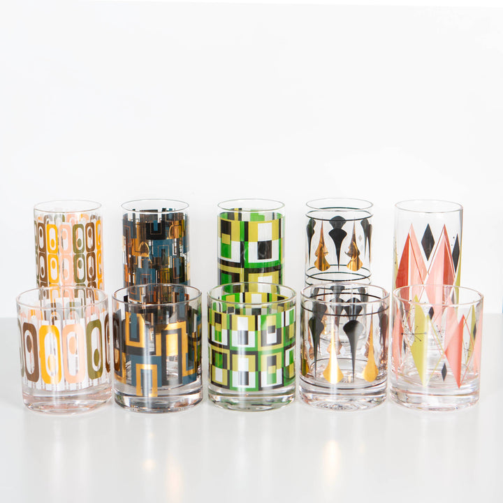 Black and Gold Mid Century Vintage Highball Cocktail Gl