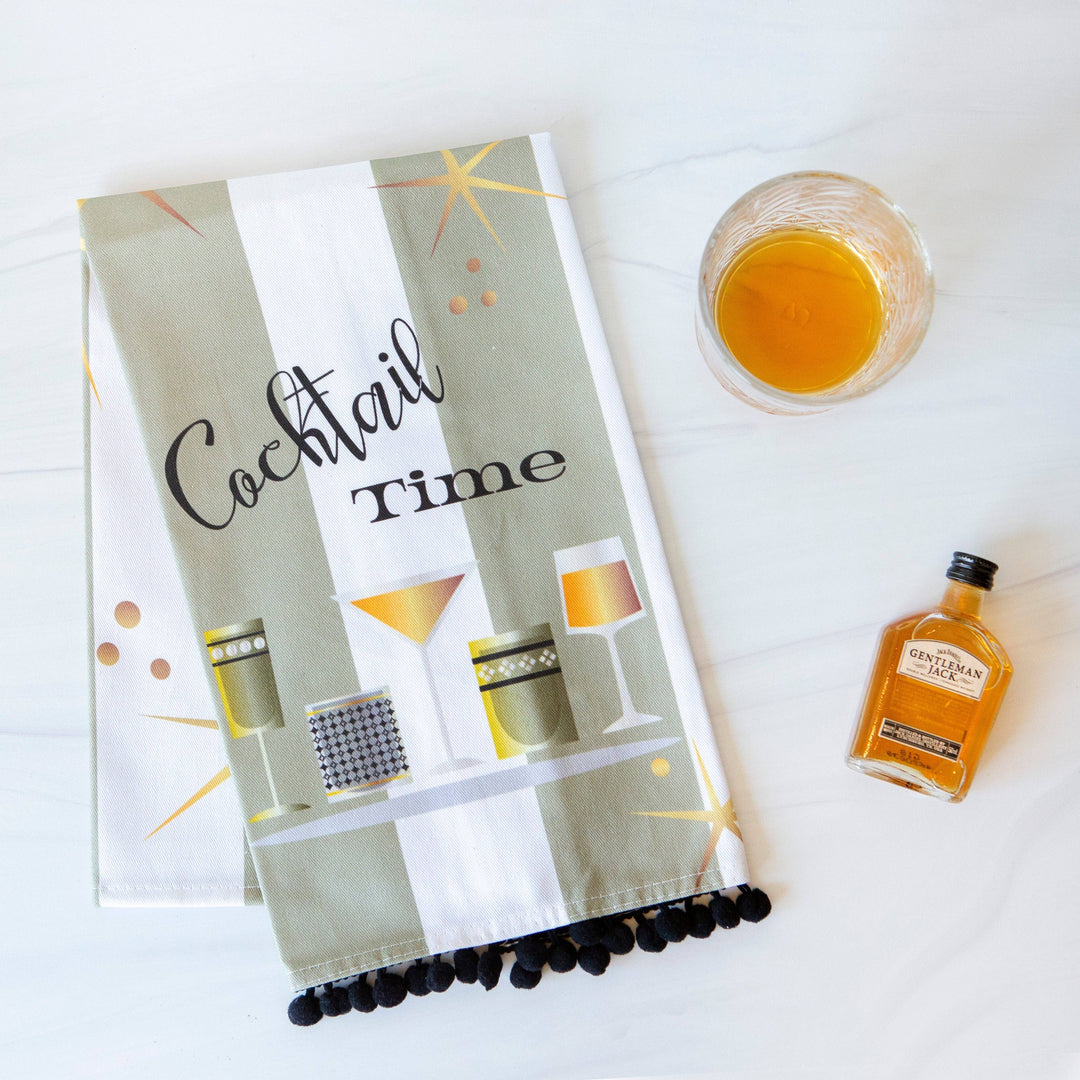 Cocktail Time Retro Bar Towel with Trim