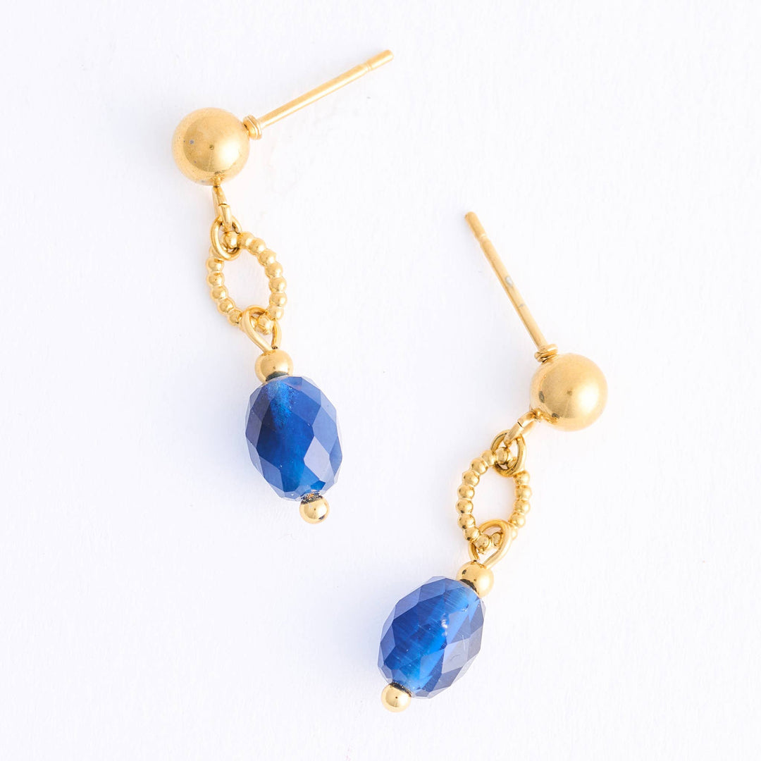 Waterproof Earrings Faceted Lapis Narelle Drop Gold