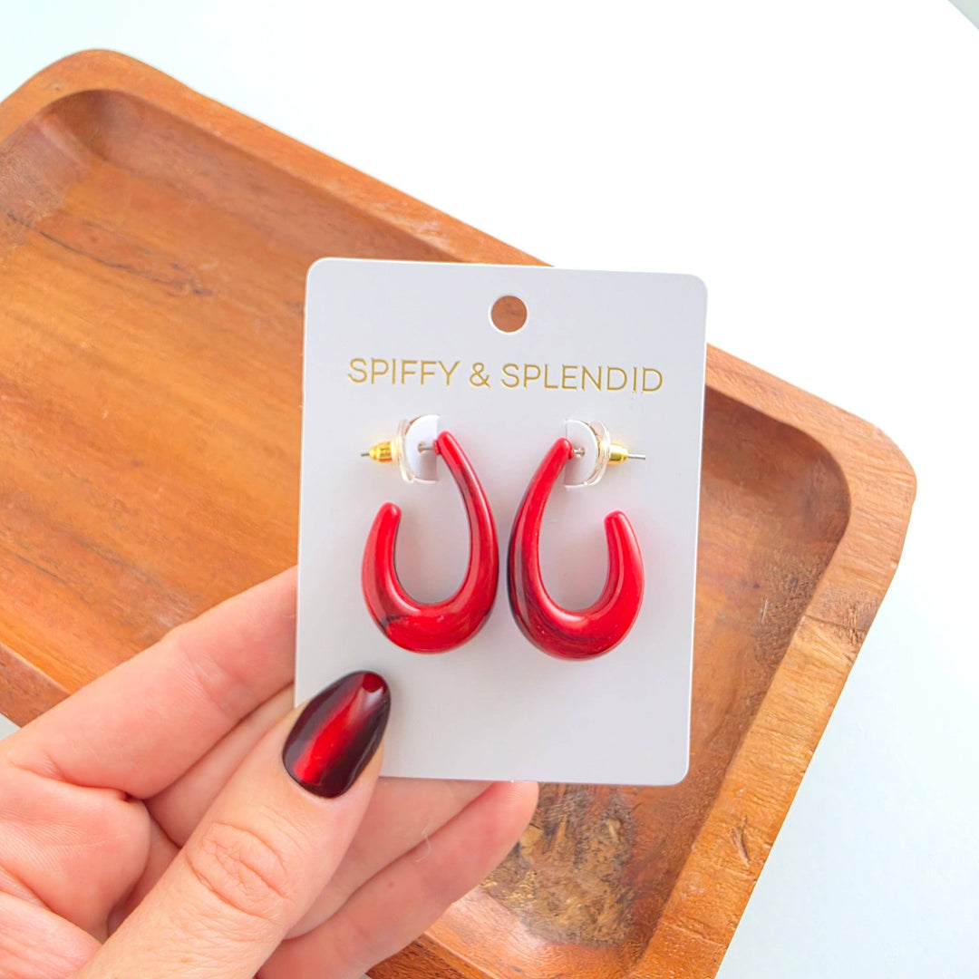 Julie Hoop Earrings- Crimson Red