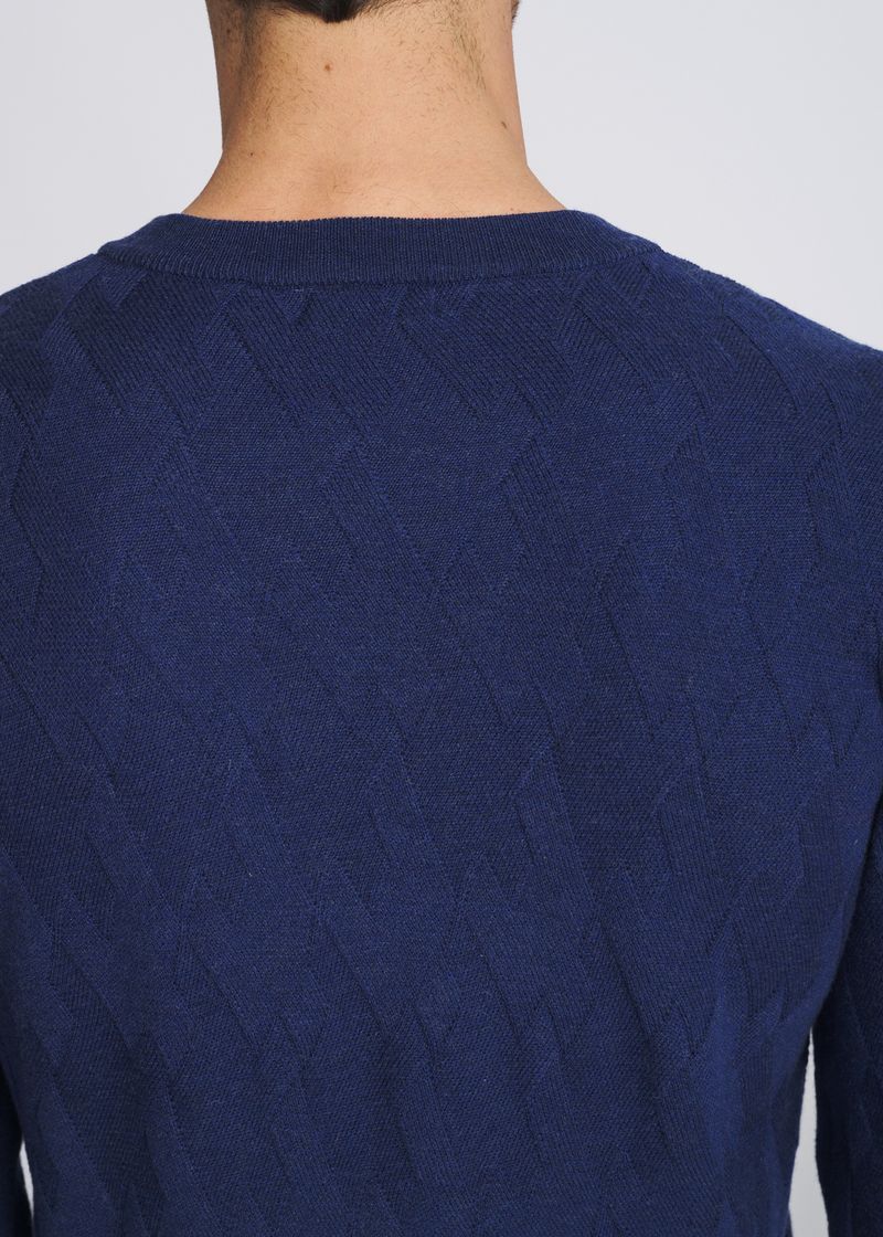 V-Neck Basketweave Wool Blend Knit Sweater