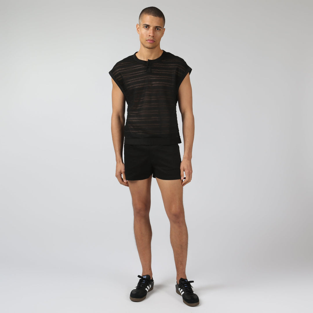 NEW- Black Sundown Knit Sleeveless Henley - Parke & Ronen