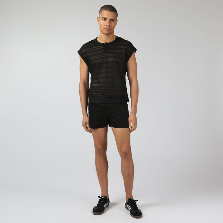 NEW- Black Sundown Knit Sleeveless Henley - Parke & Ronen