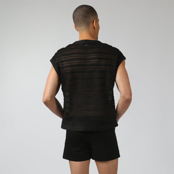 NEW- Black Sundown Knit Sleeveless Henley - Parke & Ronen