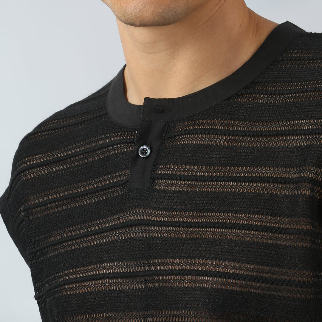 NEW- Black Sundown Knit Sleeveless Henley - Parke & Ronen