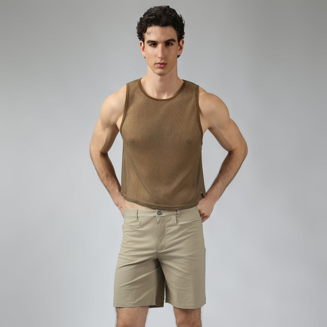 NEW- Taupe Poolside Knit Muscle Tee - Parke & Ronen