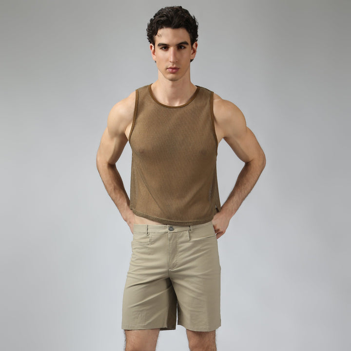 NEW- Taupe Poolside Knit Muscle Tee - Parke & Ronen