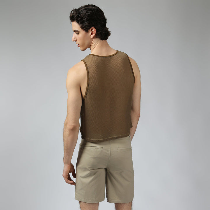 NEW- Taupe Poolside Knit Muscle Tee - Parke & Ronen