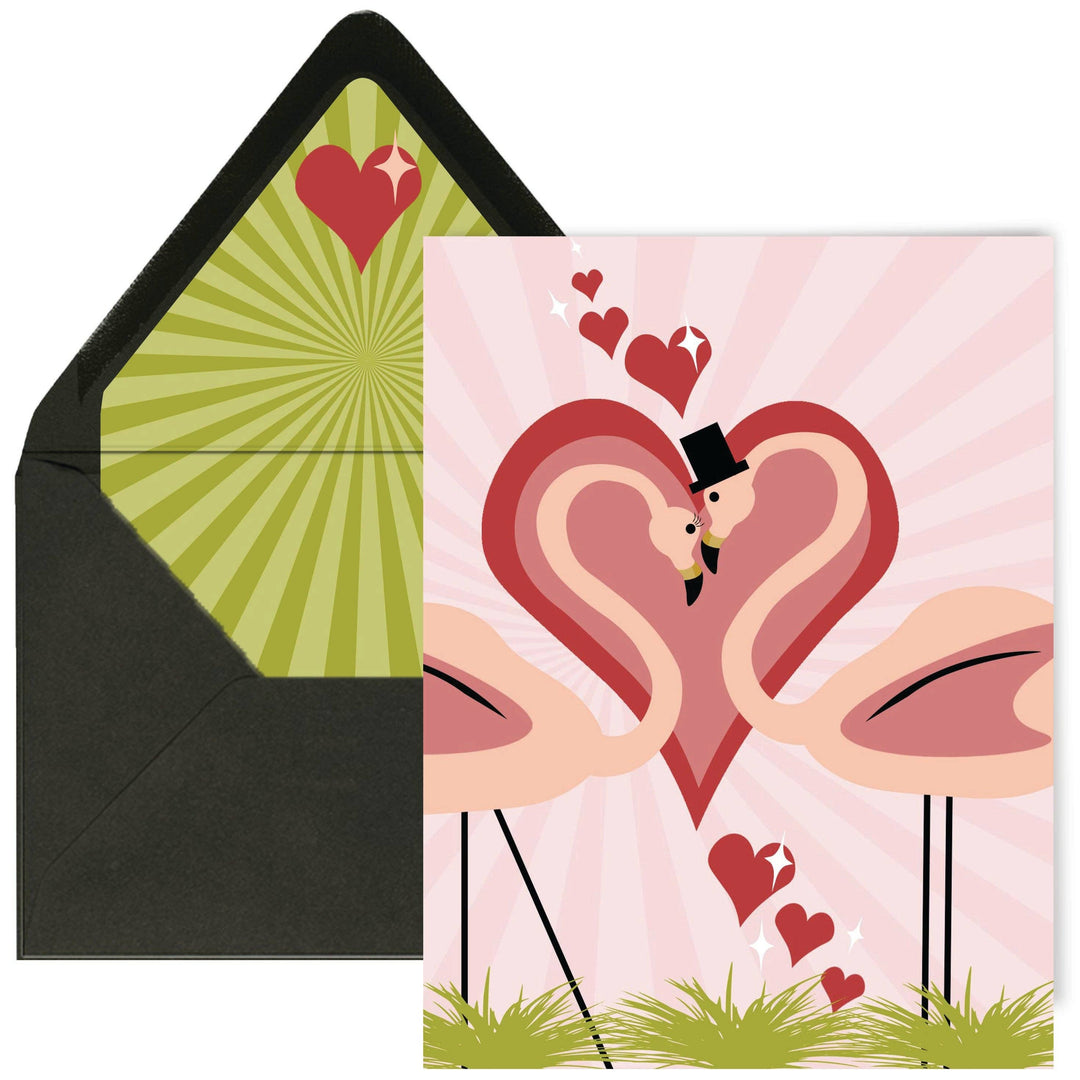 Retro Flamingo Love Mid Century Modern Greeting Card