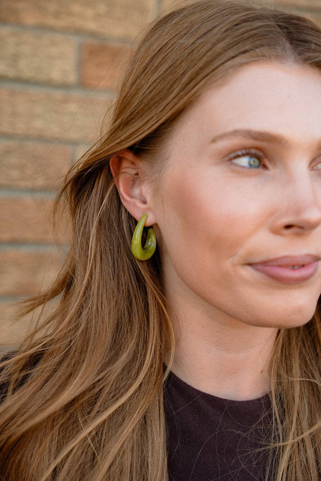 Julie Hoop Earrings - Olive Green