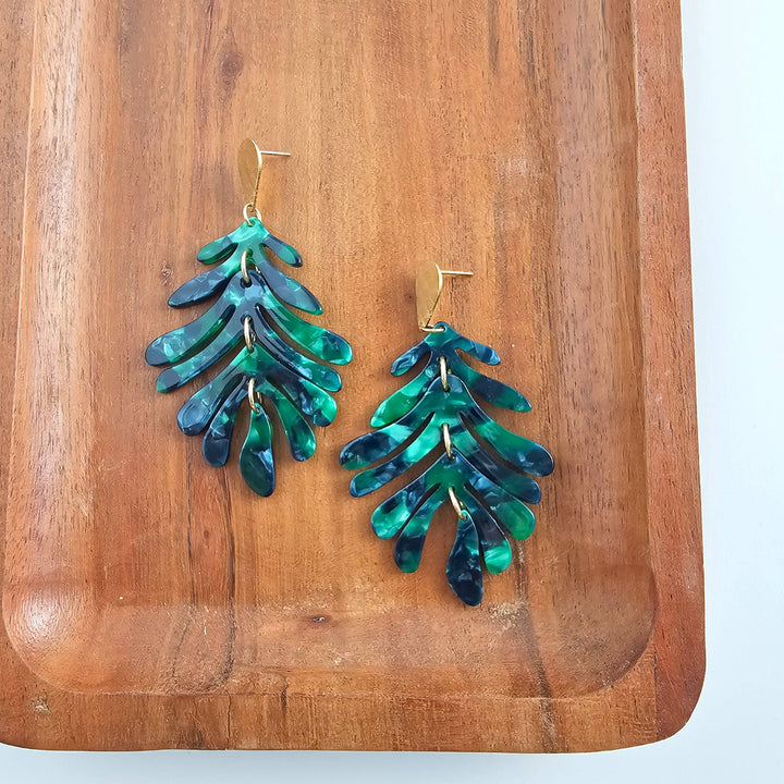 Palm Earrings - Dark Green