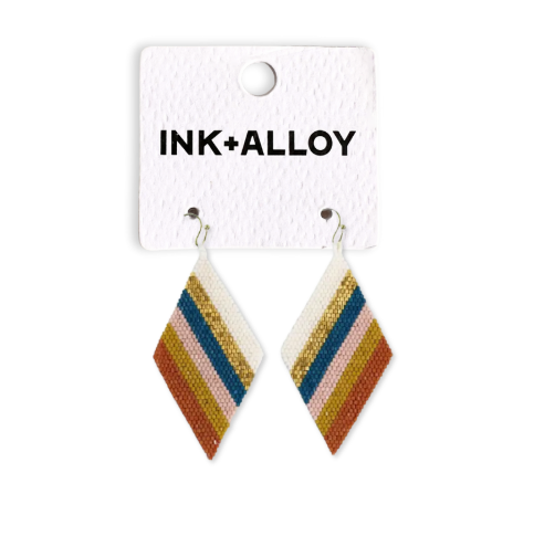 Frida Diagonal Stripes Beaded Drop Earrings Desert