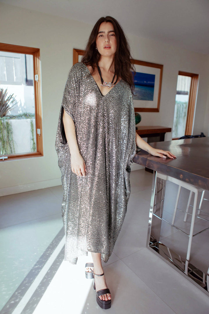 Gunmetal Sequin Caftan