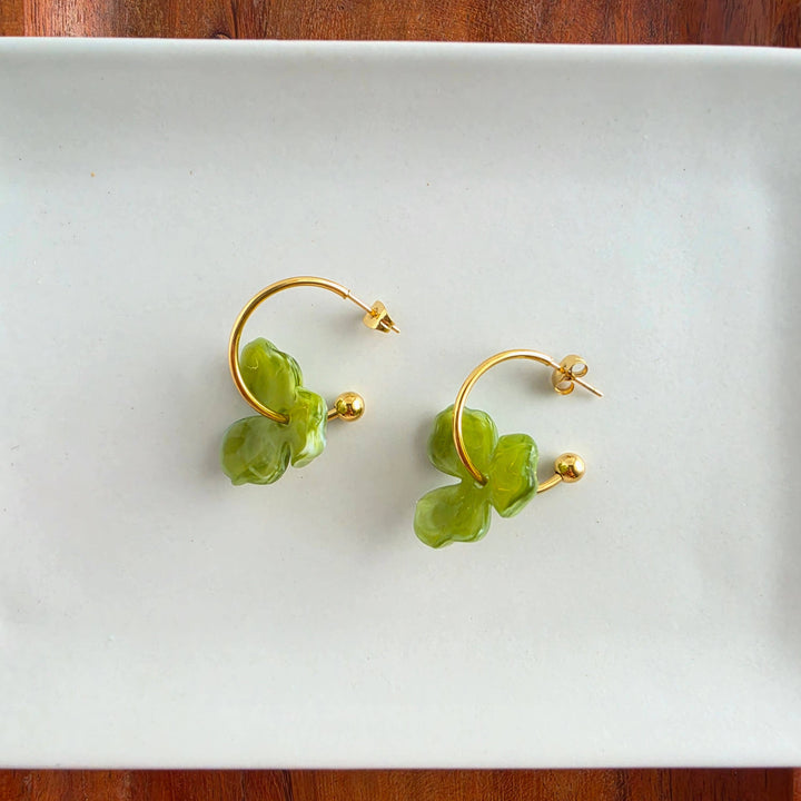 Magnolia Hoop Earrings - Olive Green