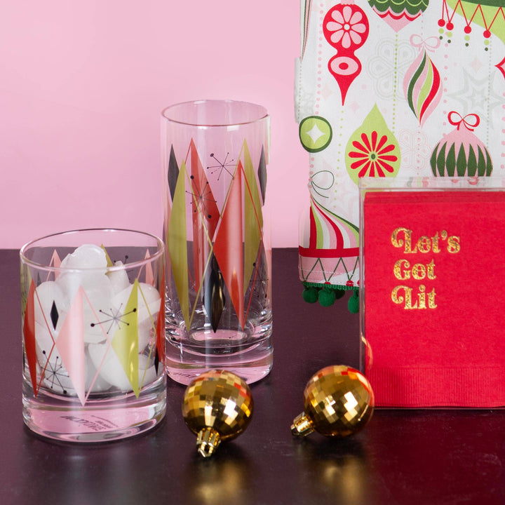 Retro Diamonds Vintage Inspired Highball Tall Cocktail Glass