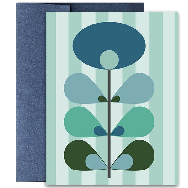 Mod Flower Blue Mid Century Modern Blank Notecard
