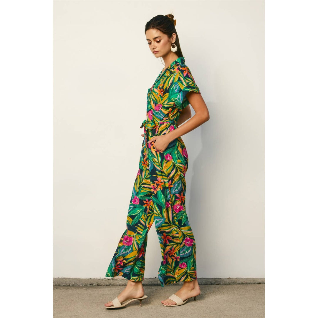 Paradise Found Collared Button Front Jumpsuit