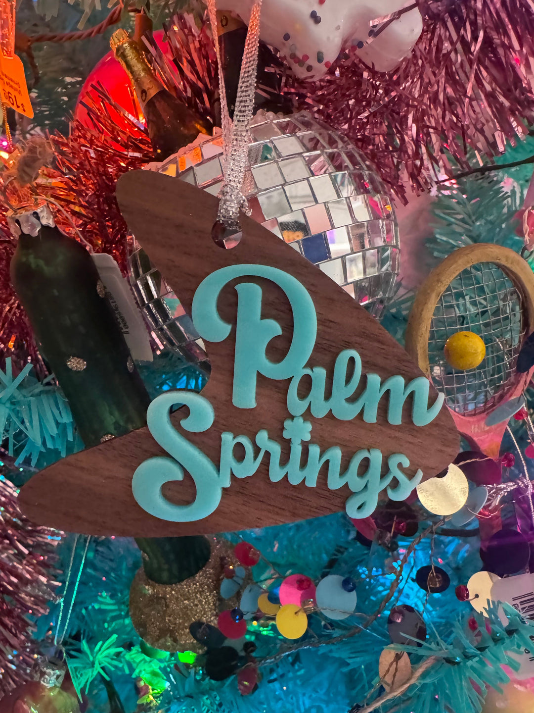 Teal and Walnut Palm Springs Ornament