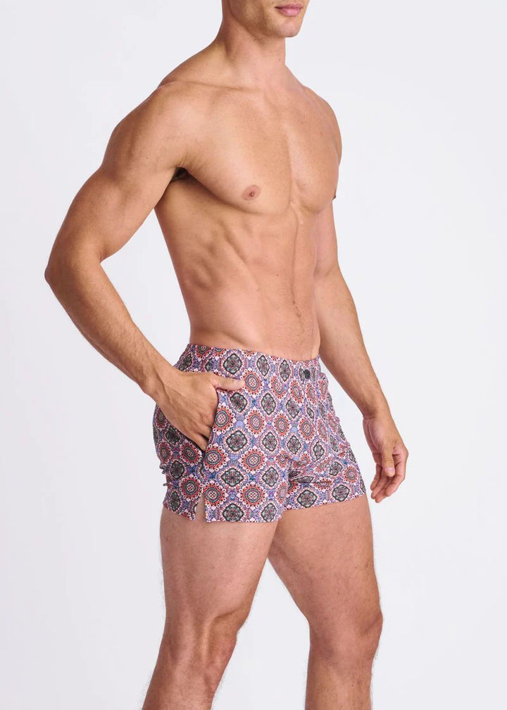 Blush/Coral Medallions Printed Seersucker Swim Shorts W/Mesh Lining PM-6018-53