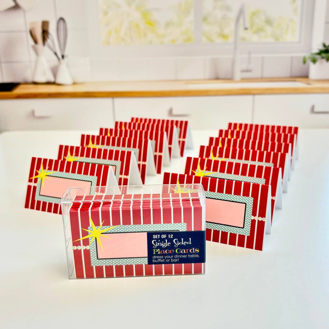 Retro Diner Polka Dot and Starburst Folded Place Cards