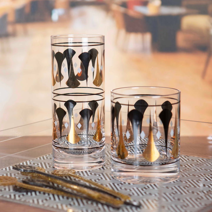 Black & Gold Mid Century Vintage Whiskey Rock Cocktail Glass