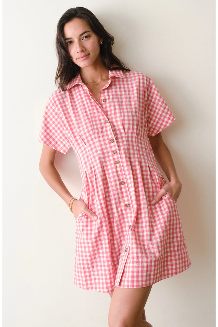 Nova Mini Shirt Dress - Cherry Gingham