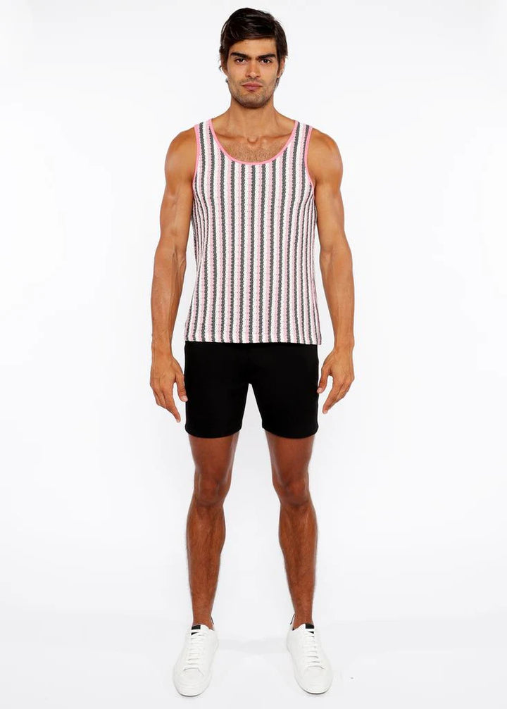 Pink Gloss/Midnight Stripes Stretch Open Knit Tank Top St-24217
