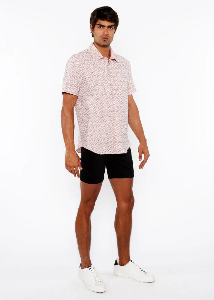 Peach Textured Chevron Stretch Knit Short Sleeve Shirt St-24066