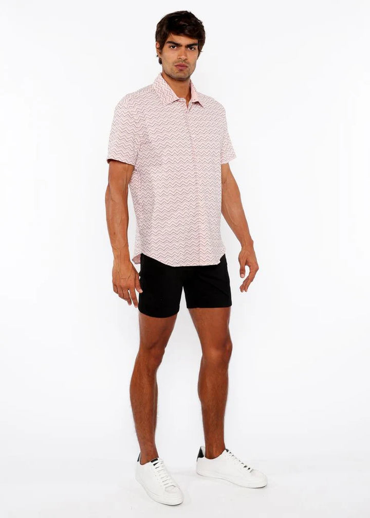 Peach Textured Chevron Stretch Knit Short Sleeve Shirt St-24066