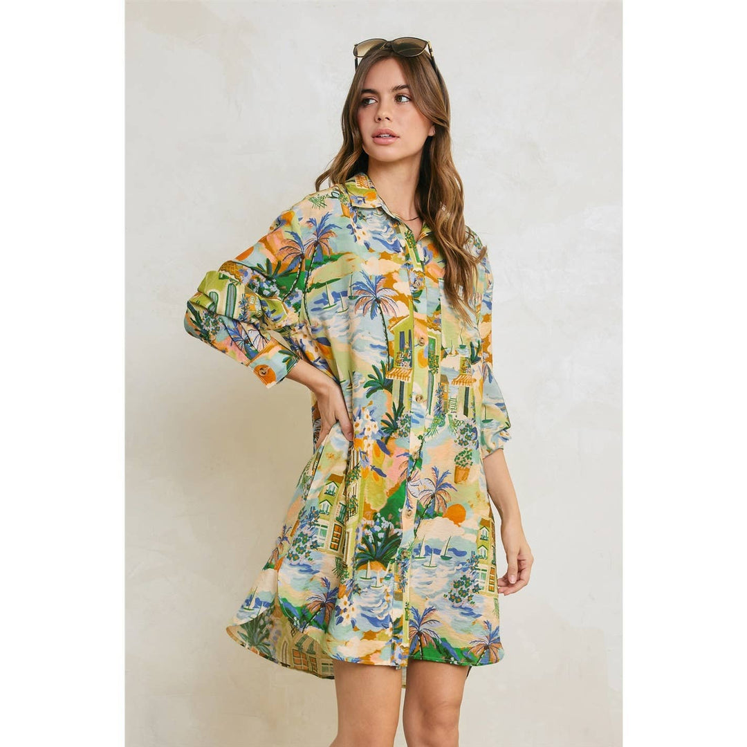 Golden Tide Mini Shirt Dress