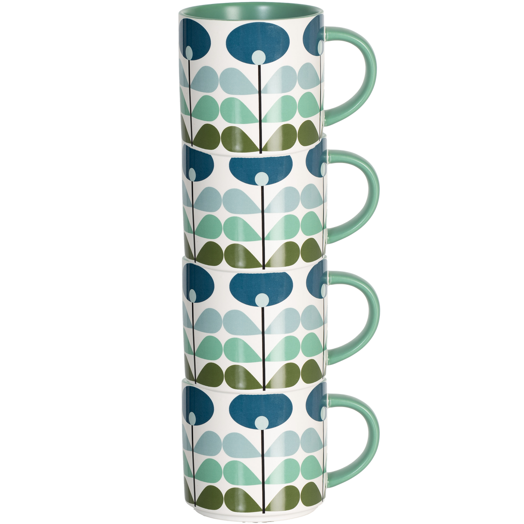 Blue Mid Century ModFlower Stackable Matte Coffee Tea Mug